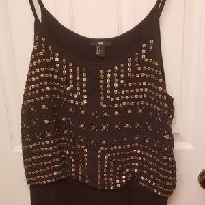 H&M Embellished Mini Tank Dress L Black Gold
